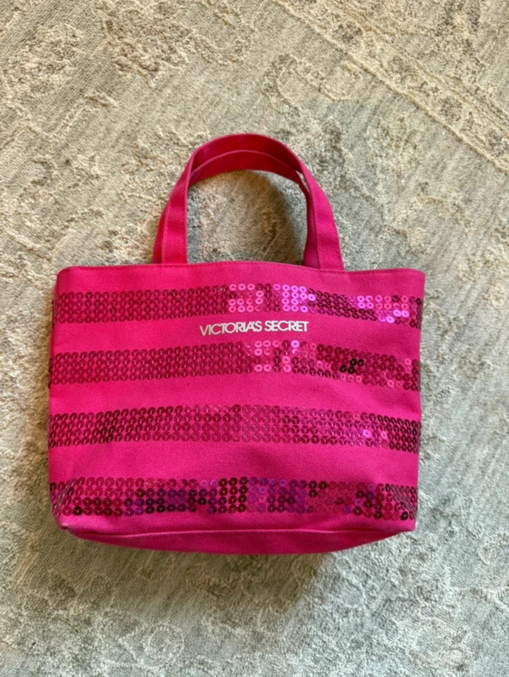 Victoria's Secret Hot Pink Sequin Stripe Mini Tote Bag Y2K Glam